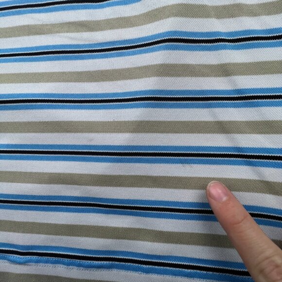 Footjoy Polo Shirt Mens Large Blue Beige Striped Short Sleeve Amelia Island Club - Picture 14 of 16